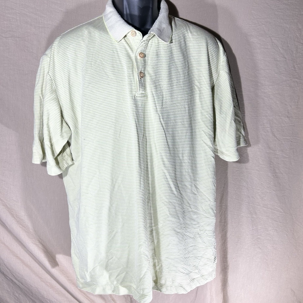 Jamaica Jaxx Polo Shirt Mens XL Green White Striped Short Sleeve Modal Blend